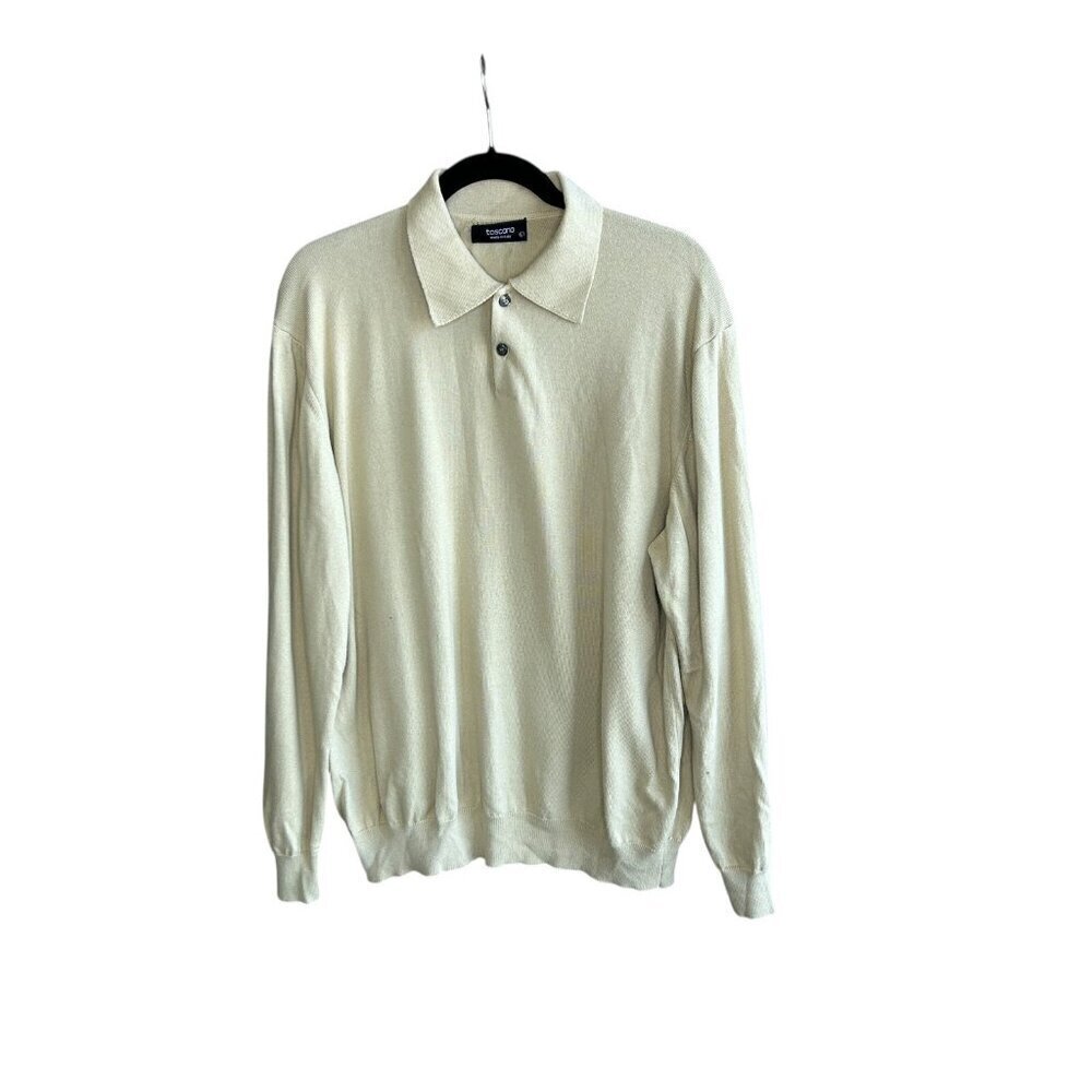 Toscano Made in Italy Men's Vintage Tan Henley Polo Sweater Size Large